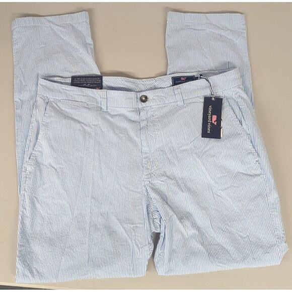 Vineyard Vines 38x32 Bayside blue&white striped seersucker pants breaker dress